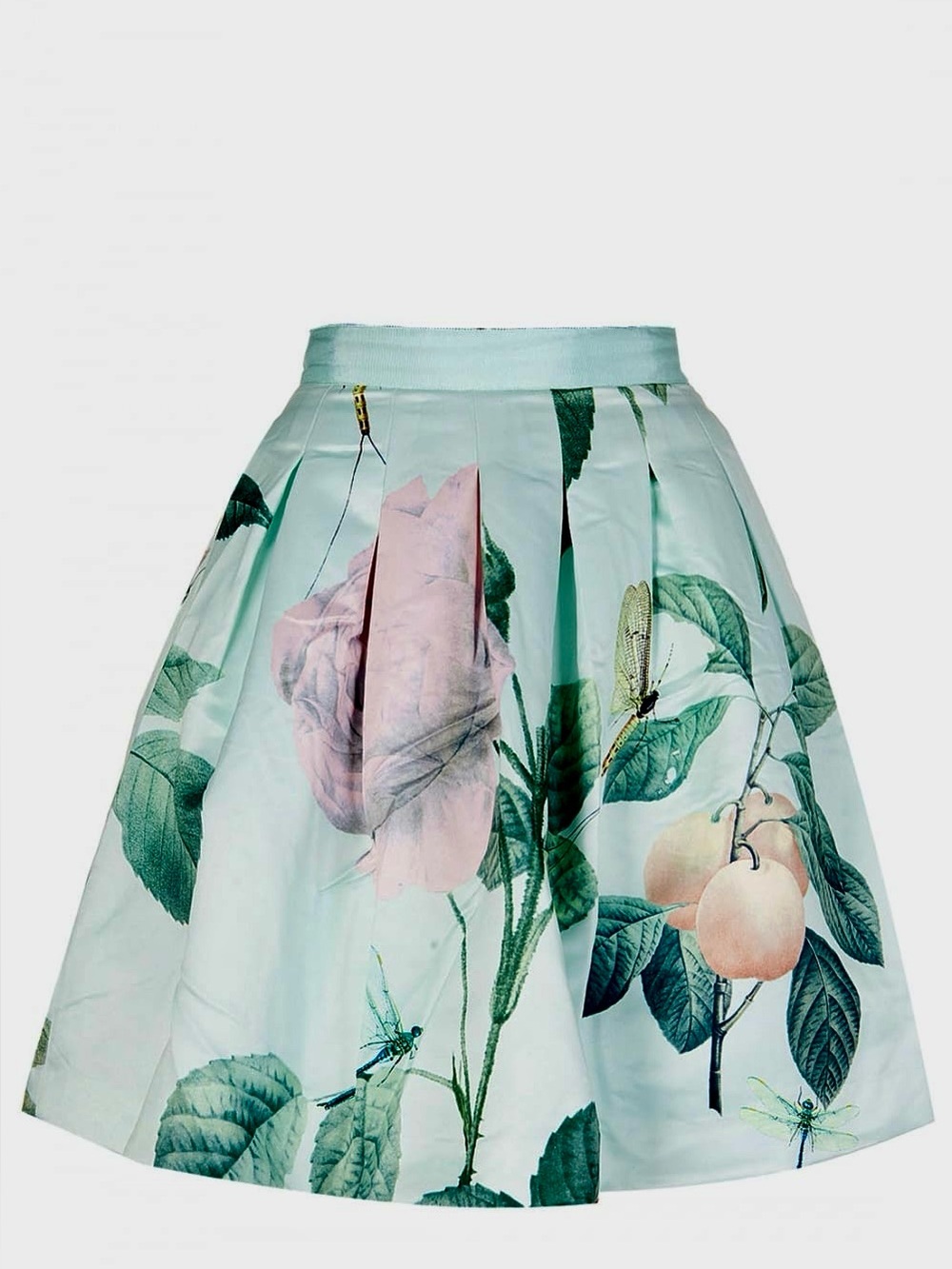 TED BAKER Satin Pastel Mint Floral Pleated Mini Skirt Tulle Lined + w Pockets!